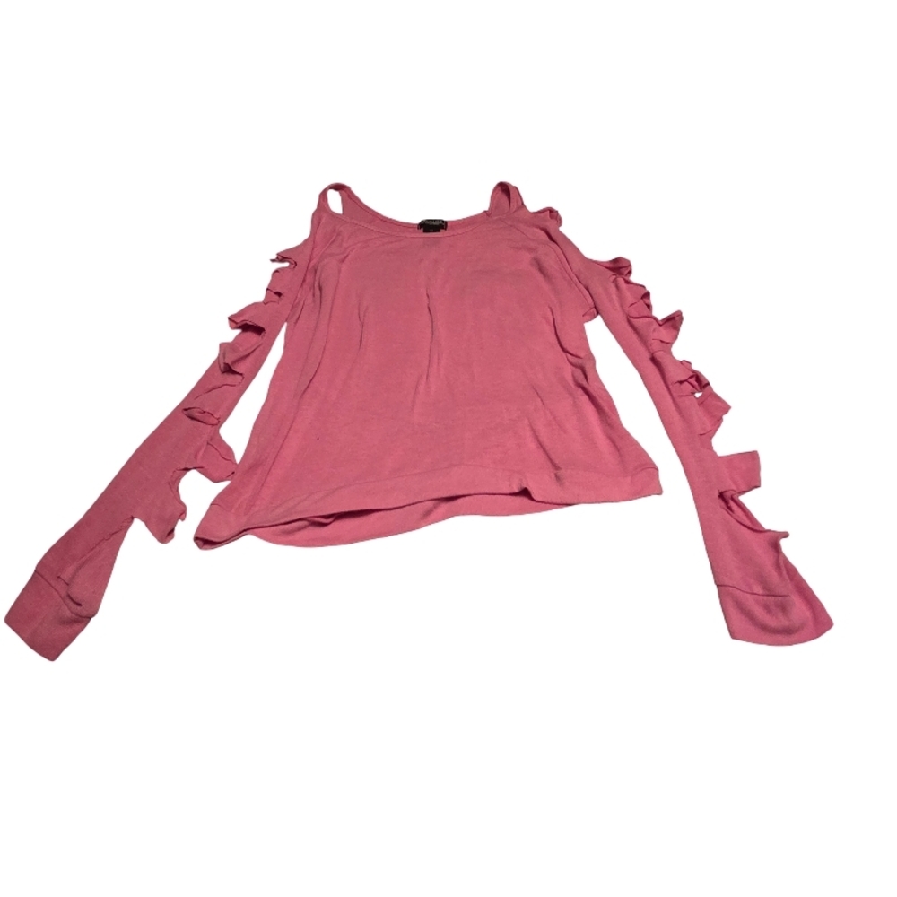 Chic Pink Long Sleeve Top with Cut-Out Sleeves